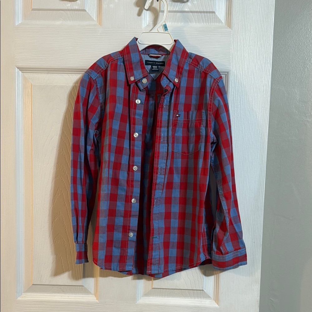 Tommy Hilfiger Boys Red and Blue Plaid Shirt
